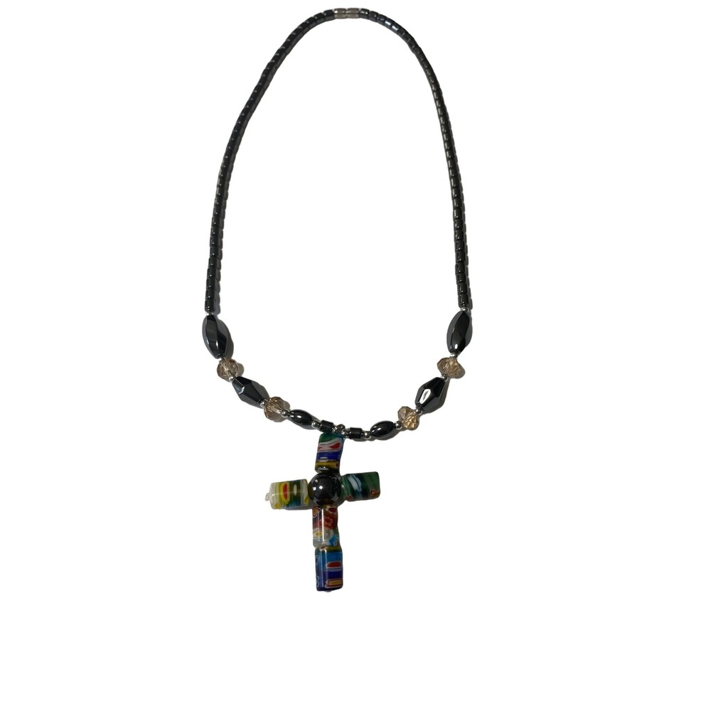 Hematite Cross Pendant Necklace Black Unisex‎ Multicolor